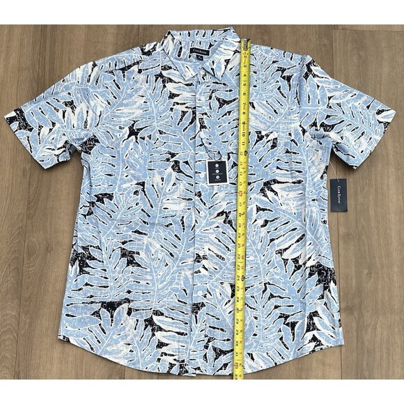 Club Room Palm Tree Cotton Tropical Button-Down Short Sleeve Shirt Blue Size XL - Picture 2 of 5